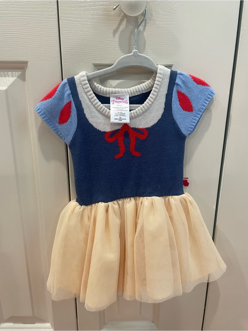 Disney Girls Blue Red and Cream Snow Princess Knit Tulle Dress